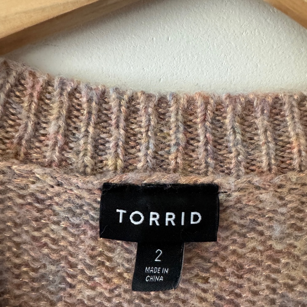 Torrid Lurex Dusty Rose Tan Metallic and Wool Blend Multicolor Crewneck Sweater - Picture 6 of 8